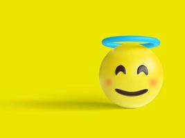 ilustração 3D, emoji de anjo com sobrecarga de halo azul foto