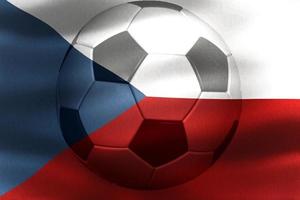 3d-ilustração de uma bandeira da Tcheca com uma bola de futebol se movendo ao vento foto