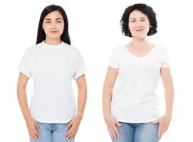 t-shirt de adolescente mulher asiática simulado tshirt de mulher de meia-idade, menina coreana em t-shirt vazio em branco isolado no espaço de cópia de fundo branco. vista frontal menina tshirt cópia espaço