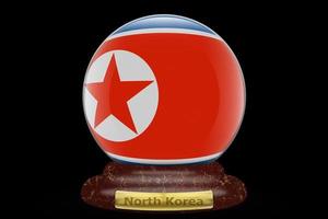 bandeira 3d da coreia do norte no globo de neve foto