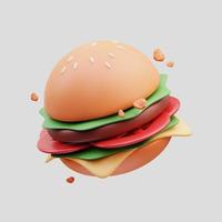 renderização em 3D de ilustração de ícone de hambúrguer de fast food fofo foto