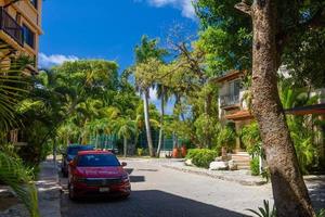 playa del carmen, méxico - abril de 2022 vermelho volkswagen jetta vii 7 perto das palmeiras em um dia ensolarado foto