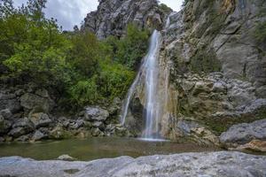 montanha rio corrente cascata verde floresta panorama natureza plantar árvore floresta tropical selva foto