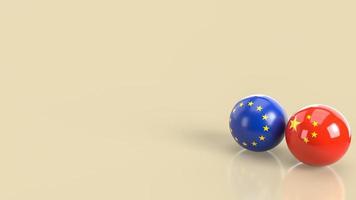 a renderização em 3d da imagem da bola da união chinesa e europeia foto