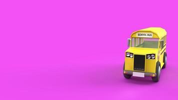 ônibus escolar amarelo em fundo roxo renderização em 3d para conteúdo escolar foto