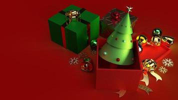 árvore de natal em caixa de presente renderização 3d para conteúdo de natal. foto