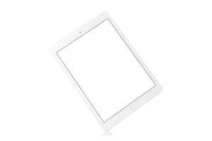 computador tablet branco com tela branca em branco sobre fundo branco foto