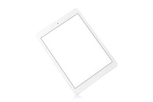 computador tablet branco com tela branca em branco sobre fundo branco foto