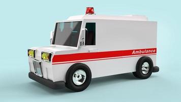renderização 3d de carro de ambulância para conteúdo de cuidados de saúde. foto