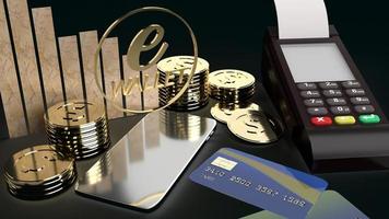 o símbolo móvel e carteira e moedas de ouro renderização em 3d para o conceito de negócio eletrônico. foto