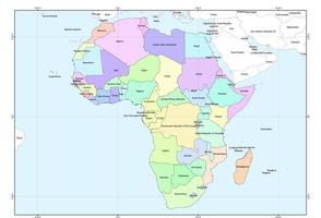 mapa administrativo dos limites do continente africano, cada país é distinguido por uma área de cor diferente. foto