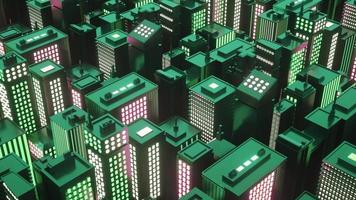 cidade futurista cyberpunk com arranha-céus. cidade isométrica abstrata. ilustração 3D foto