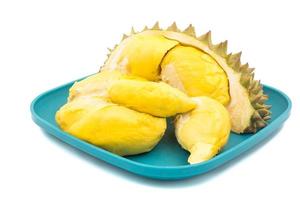 rei das frutas, durian em fundo branco. foto