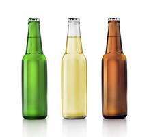 conjunto com diferentes garrafas de cerveja gelada em fundo branco. renderização 3D foto
