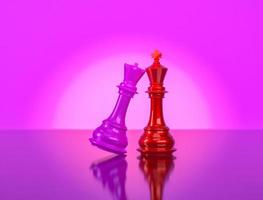 o rei e a rainha do xadrez estão lado a lado olhando para um novo futuro. ilustrações 3D foto