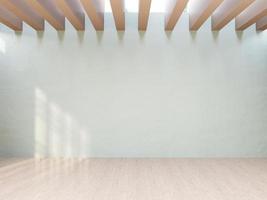 quarto branco vazio com piso de madeira clara foto
