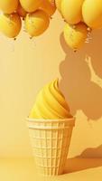 sorvete de leite com cone de bolacha doce no conceito mínimo de fundo de cor turquesa renderização em 3d foto
