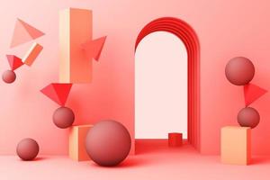 ilustração de renderização 3D em arco de estilo geométrico moderno e escadas em cores pastel gradiente interior mínimo na moda composição abstrata de fundo foto