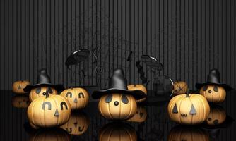 abóboras de halloween com padrão de desenho geométrico em renderização 3d de cor preta foto