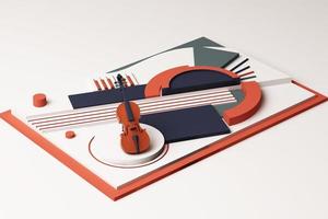 conceito de violino e instrumento musical, composição abstrata de plataformas de formas geométricas em tom laranja e azul. renderização em 3D foto