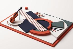 conceito de violino e instrumento musical, composição abstrata de plataformas de formas geométricas em tom laranja e azul. renderização em 3D foto