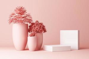 3D render de plantas tropicais isoladas no fundo rosa. foto