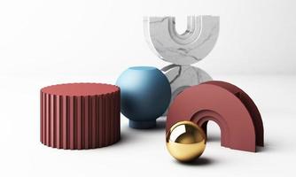 Ilustração 3D renderizada com formas geométricas. plataformas de cores pastel para apresentação de produtos. composição abstrata em estilo moderno. design minimalista com espaço vazio. foto