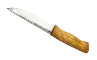 faca de caça forjada com cabo de madeira isolado foto