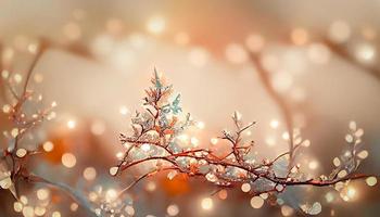 brilhos brilham em galhos em um padrão. modelo de fundo desfocado de prata clara para o natal e ano novo. banner de decoração de férias de inverno requintado com ramos de glitter prata. ilustração 3D.