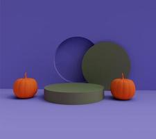 renderização 3D do lado da abóbora de halloween do pódio, elemento mínimo de design de fundo de halloween foto