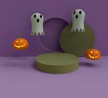 3d renderização de abóbora de halloween voando com vela interna brilhando, elemento de design de fundo mínimo de halloween fantasma branco foto