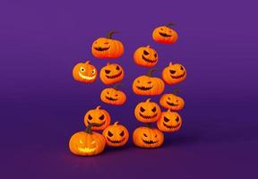 renderização 3D de abóbora de halloween voando dentro de velas brilhando, elemento mínimo de design de fundo de halloween foto