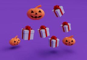 3d renderização de abóbora de halloween e caixa de presente, elemento mínimo de design de fundo de halloween foto