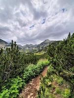 vista deslumbrante a caminho do pico jangal e do lago popovo nas montanhas pirin, bulgária. foto