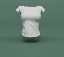 3d renderização maquete de vista frontal de camiseta branca de mulher em fundo de cor pastel foto