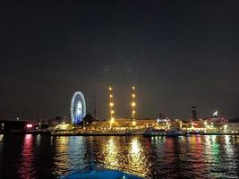 olá crepúsculo noite rio chaophaya horizonte colorido beira-mar papel de parede imagem foto