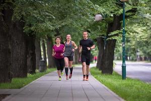 equipe de corredores no treinamento matinal foto