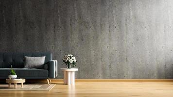parede de concreto na sala interior tem sofá e decoração. foto