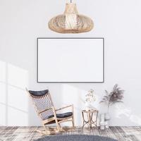 simular o quadro de pôster no interior moderno, totalmente mobiliado, fundo de quartos, sala de estar, foto