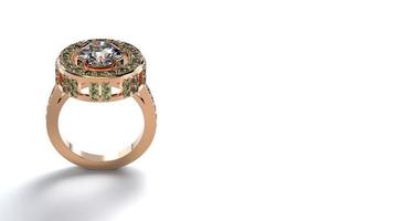 lindo anel feminino cor de pedra preciosa rosa ou amarelo ou ouro branco ou platina 3d render foto