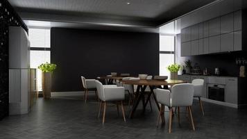 3d renderização da despensa do escritório moderno - conceito de cozinha minimalista de design de interiores foto