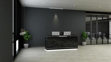 Sala de recepcionista de renderização 3D - conceito de design de interiores minimalista moderno foto