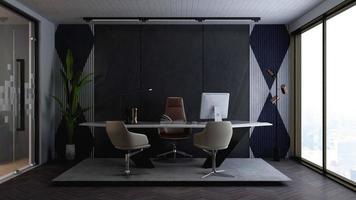 design de escritório de renderização 3D - maquete da parede interior da sala do gerente foto
