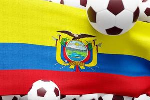 bandeira do Equador com bola. ilustração de renderização 3d mínima de futebol 2022 foto