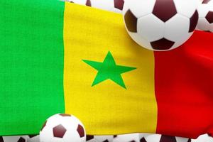 bandeira do senegal com bola. ilustração de renderização 3d mínima de futebol 2022 foto