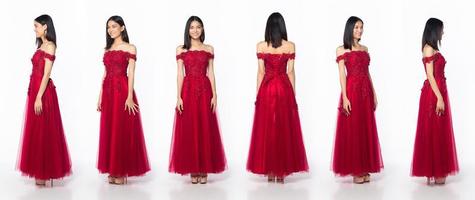 corpo inteiro de mulher bonita asiática usar vestido de lantejoulas vermelho à noite, 360 frente verso traseiro foto