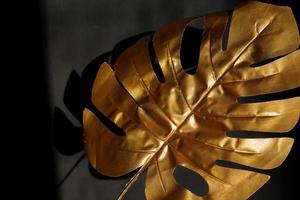 na moda luxuary black background eith gold monstera leaf. foto