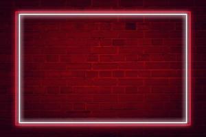 efeito de iluminação quadro neon vermelho e branco na parede de tijolos para festa de fundo ou seu texto. foto