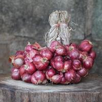 cebola roxa na madeira foto