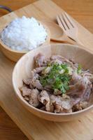 carne de porco frita com alho e arroz foto